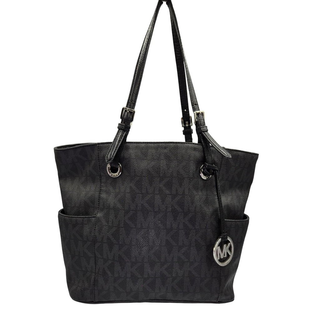 Michael Kors Jet Set Travel Logo Tote Bag Black Signature Medium Shoulder Bag